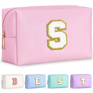 Initial Makeup Bag For Women, Travel Small Cosmetic Bag Cute Pink Personalized☺️
